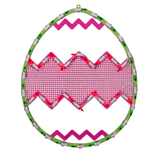 17&#x22; Green with Pink Chevron Stripe Lighted Easter Egg Window Silhouette